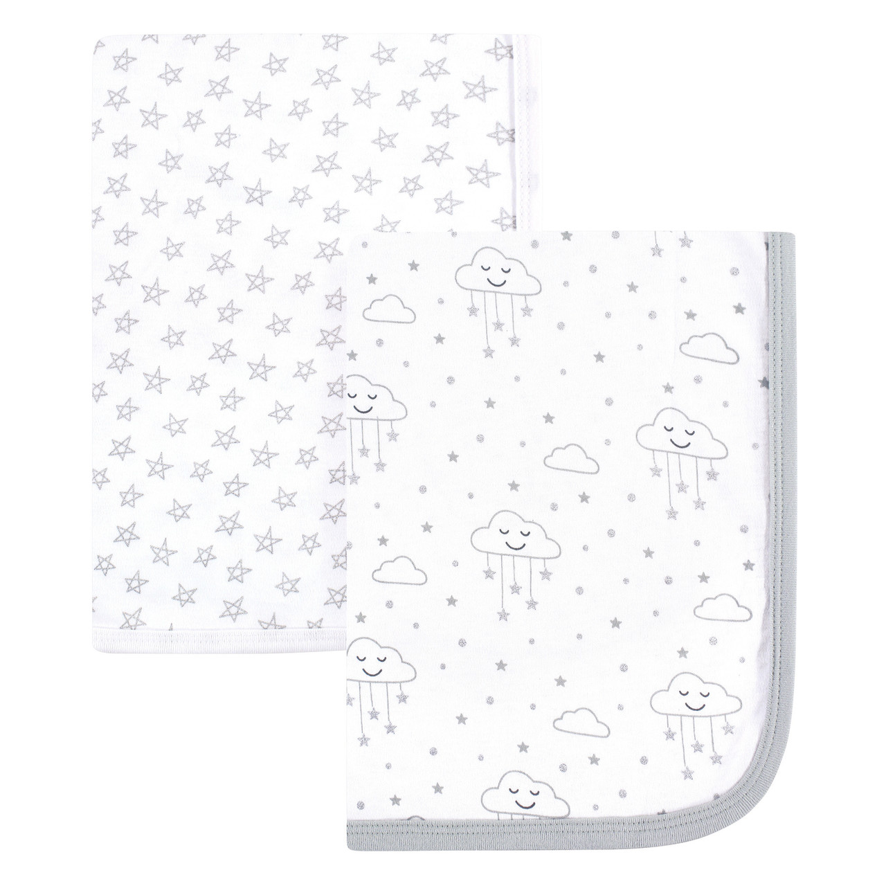 Hudson Baby Interlock Cotton Swaddle Blanket, 2Pack, Gray Clouds