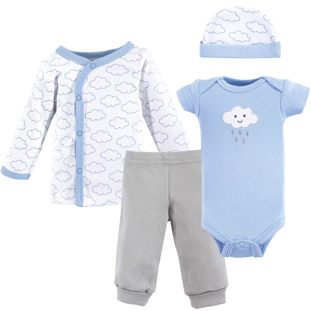 Luvable Friends Preemie Pant, Bodysuit, Shirt, Cap, 4Piece Set, Boy