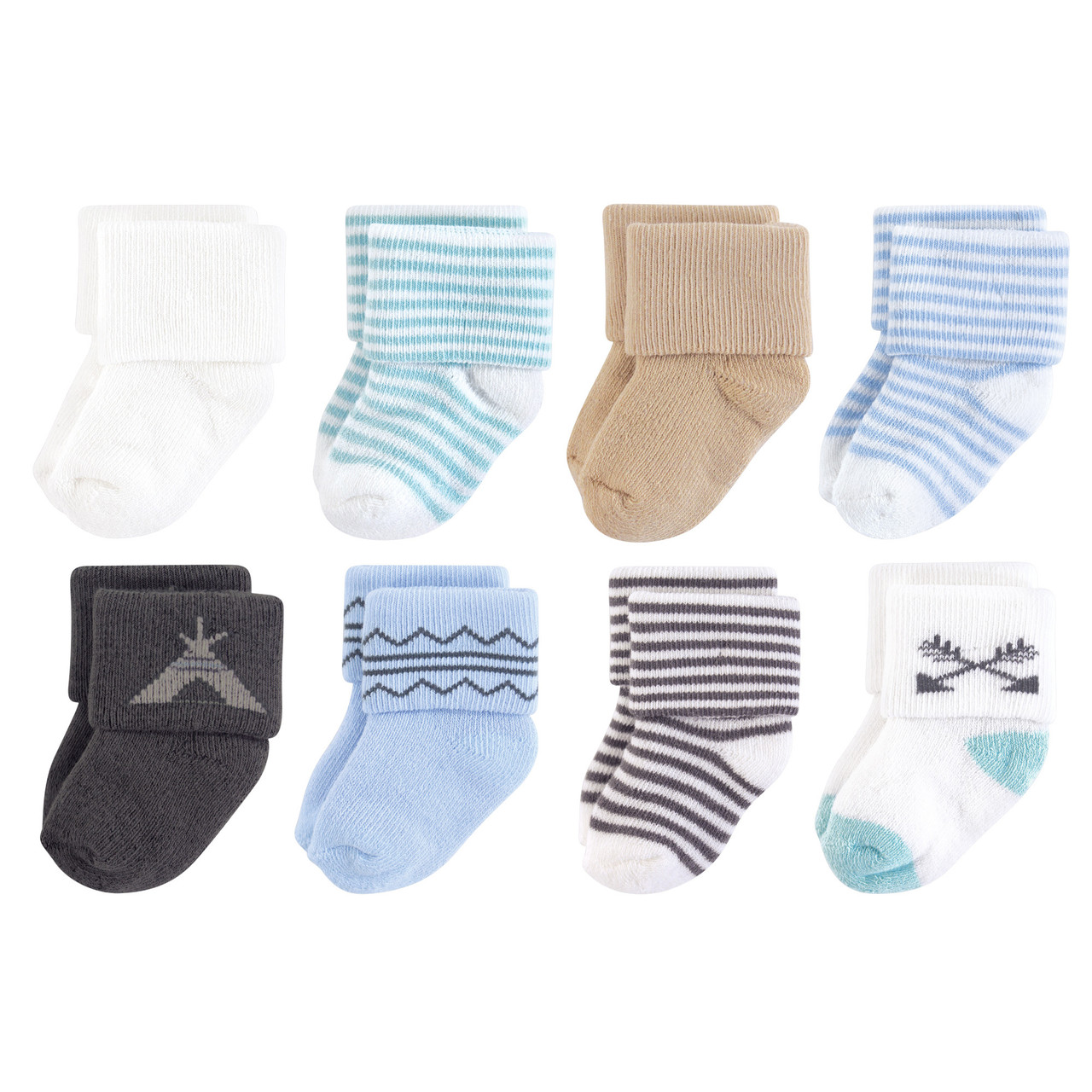 Touched By Nature Organic Terry Socks, 8-Pack, Charcoal Teepee | Baby ...