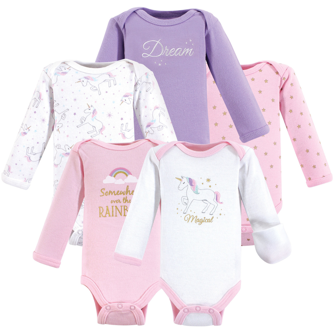 Hudson Baby Preemie Long Sleeve Bodysuits 5 Pack Magical Unicorn