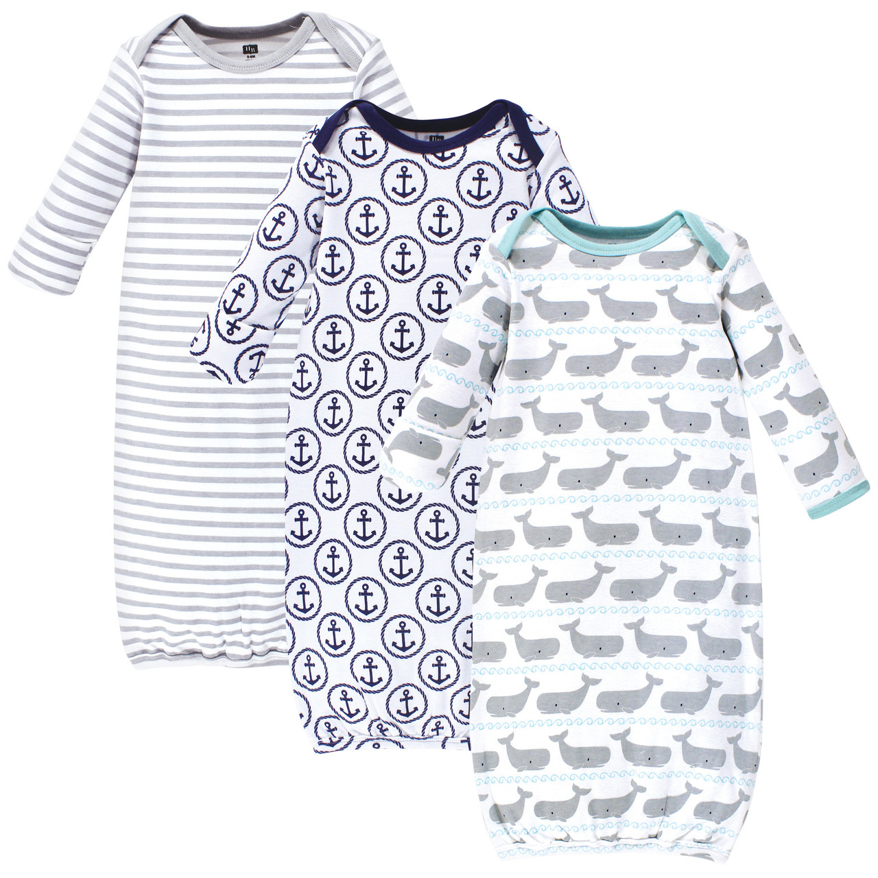 Hudson Baby Cotton Gowns Whales Anchor 3 Pack 0 6 Months Baby