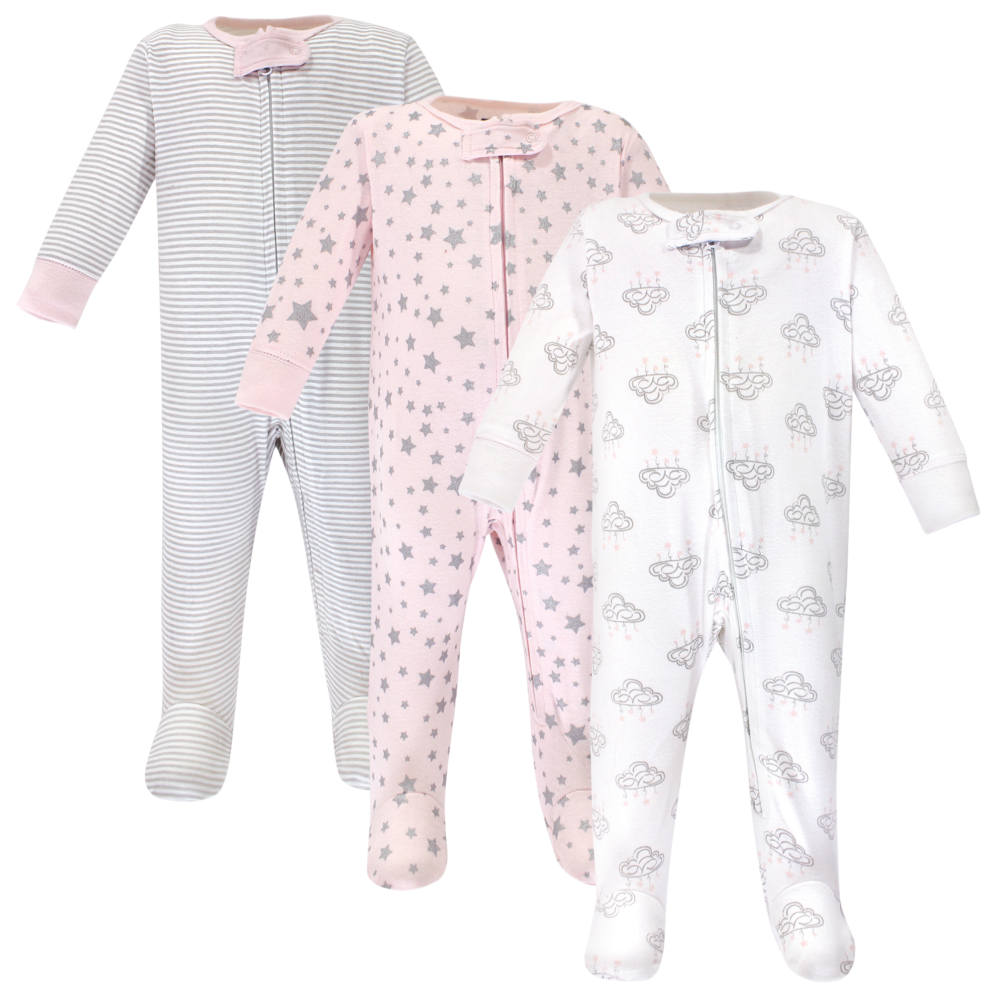 Hudson Baby Zipper Sleep N Play, Cloud Mobile Pink, 3Pack Baby and Toddler Clothes