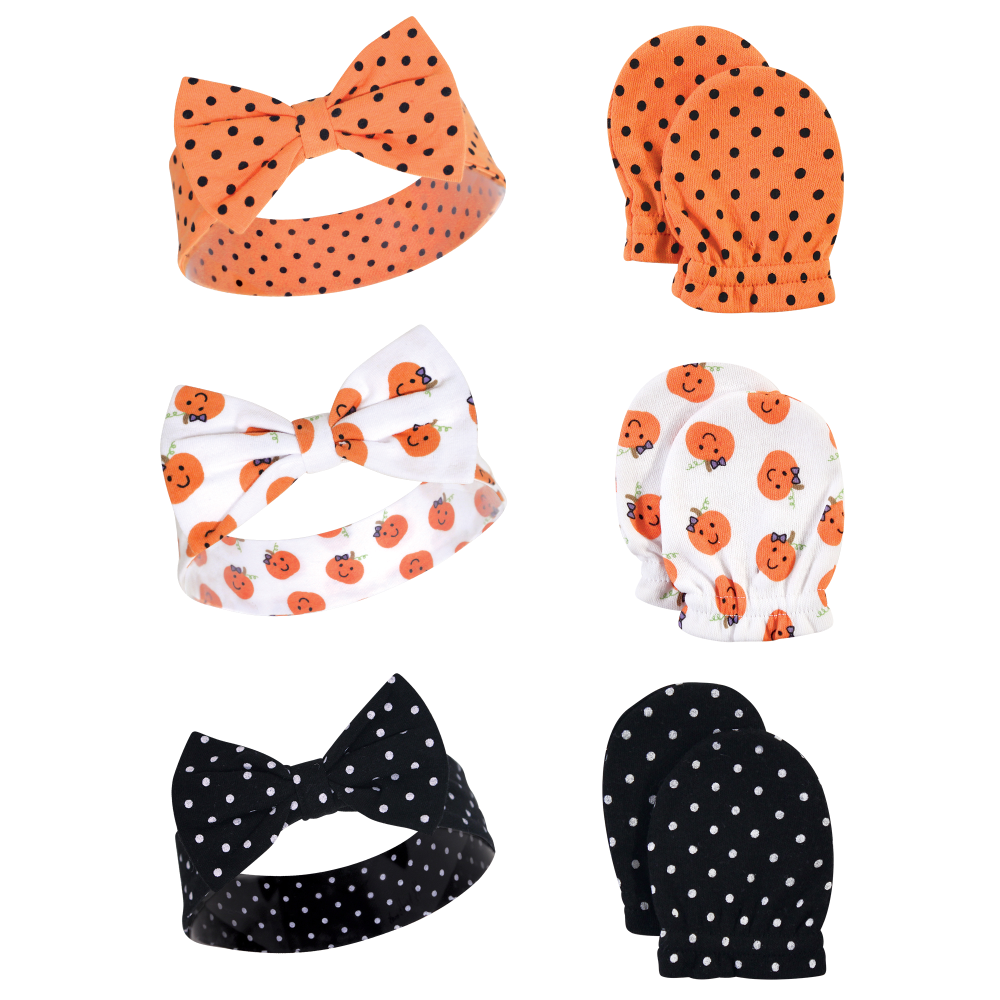 Hudson Baby Headband and Scratch Mitten Set, 6piece, Dots, 06 Months