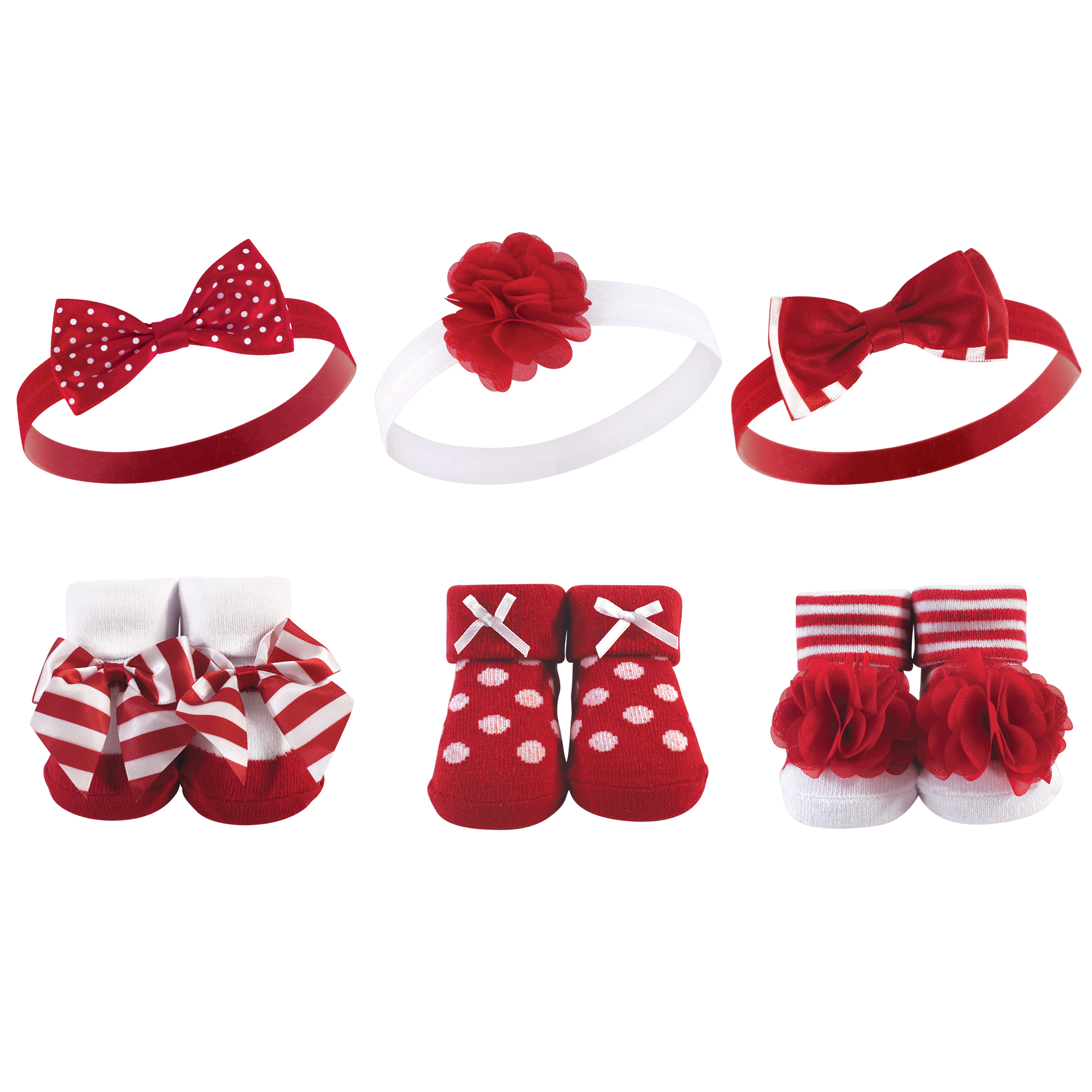 Hudson Baby Socks and Headband Giftset, Red and White Stripe 6-Piece ...