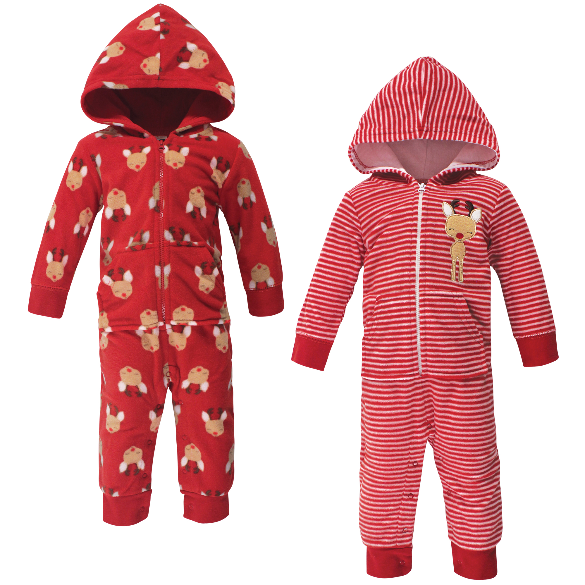 Hudson Baby Fleece Coveralls and Union Suits, Red Reindeer 2Pack Baby