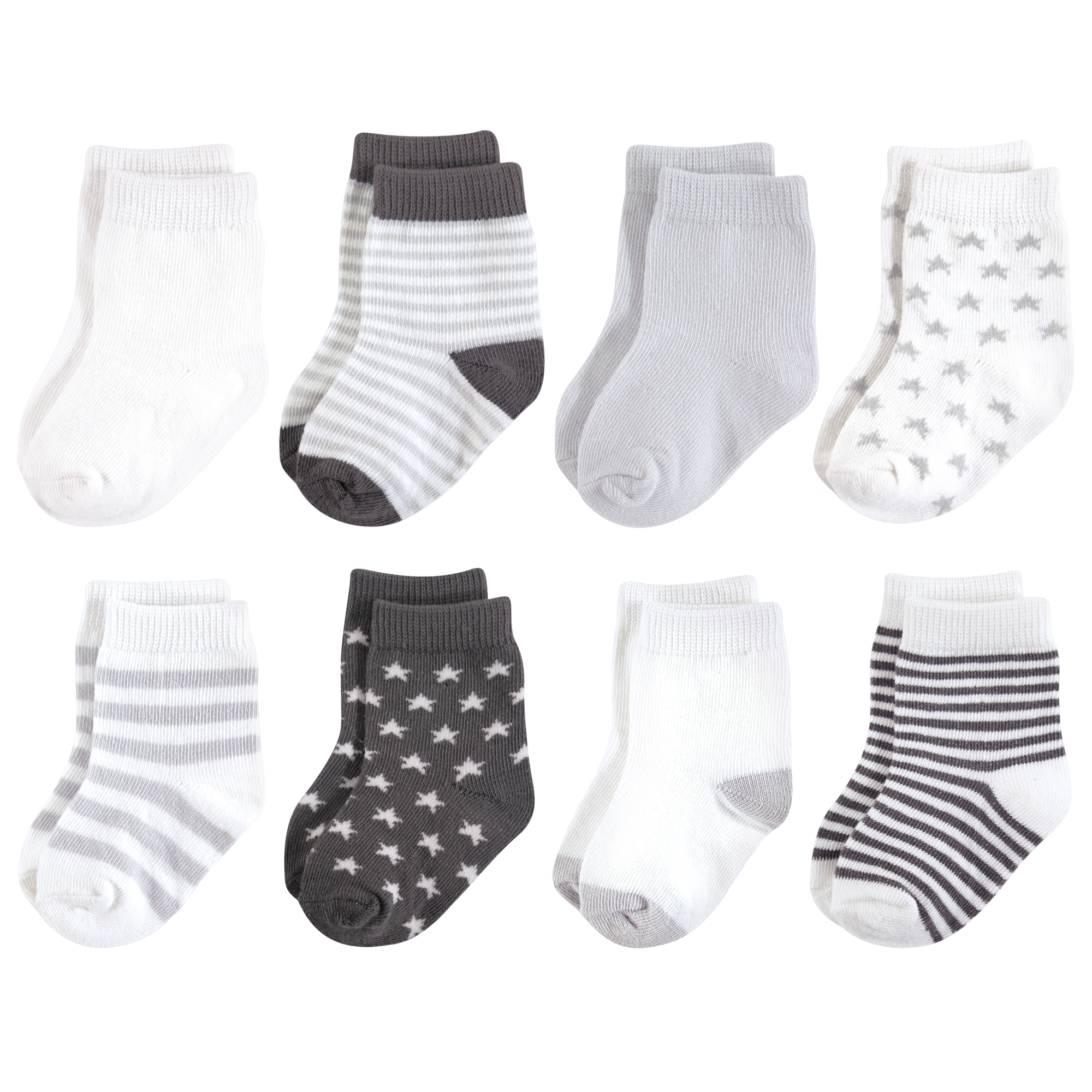 Touched By Nature Organic Basic Socks, 8-Pack, Charcoal Stars | Baby ...