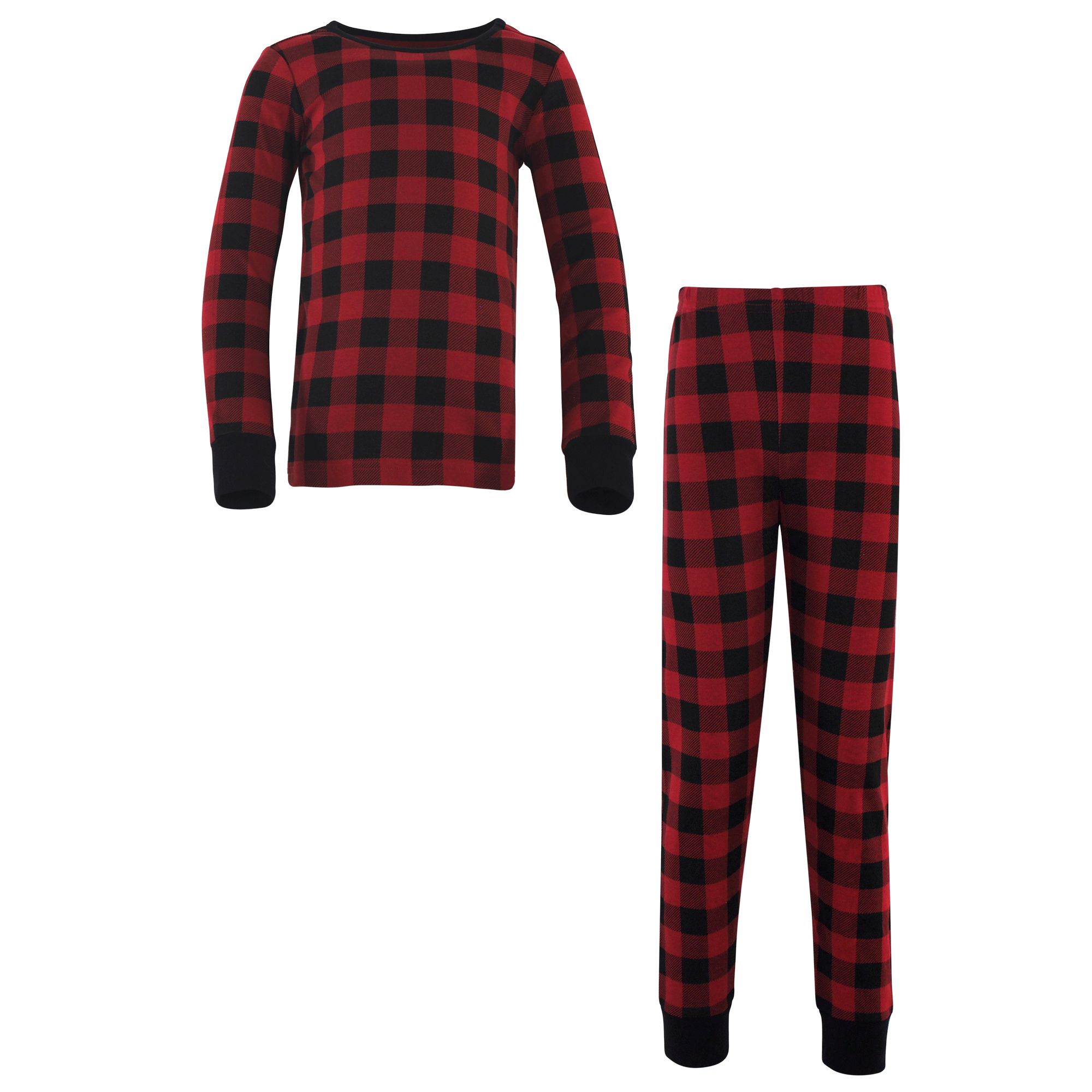 Long Sleeve T-shirt Pajama Pants Set Plaid Cotton Red Black
