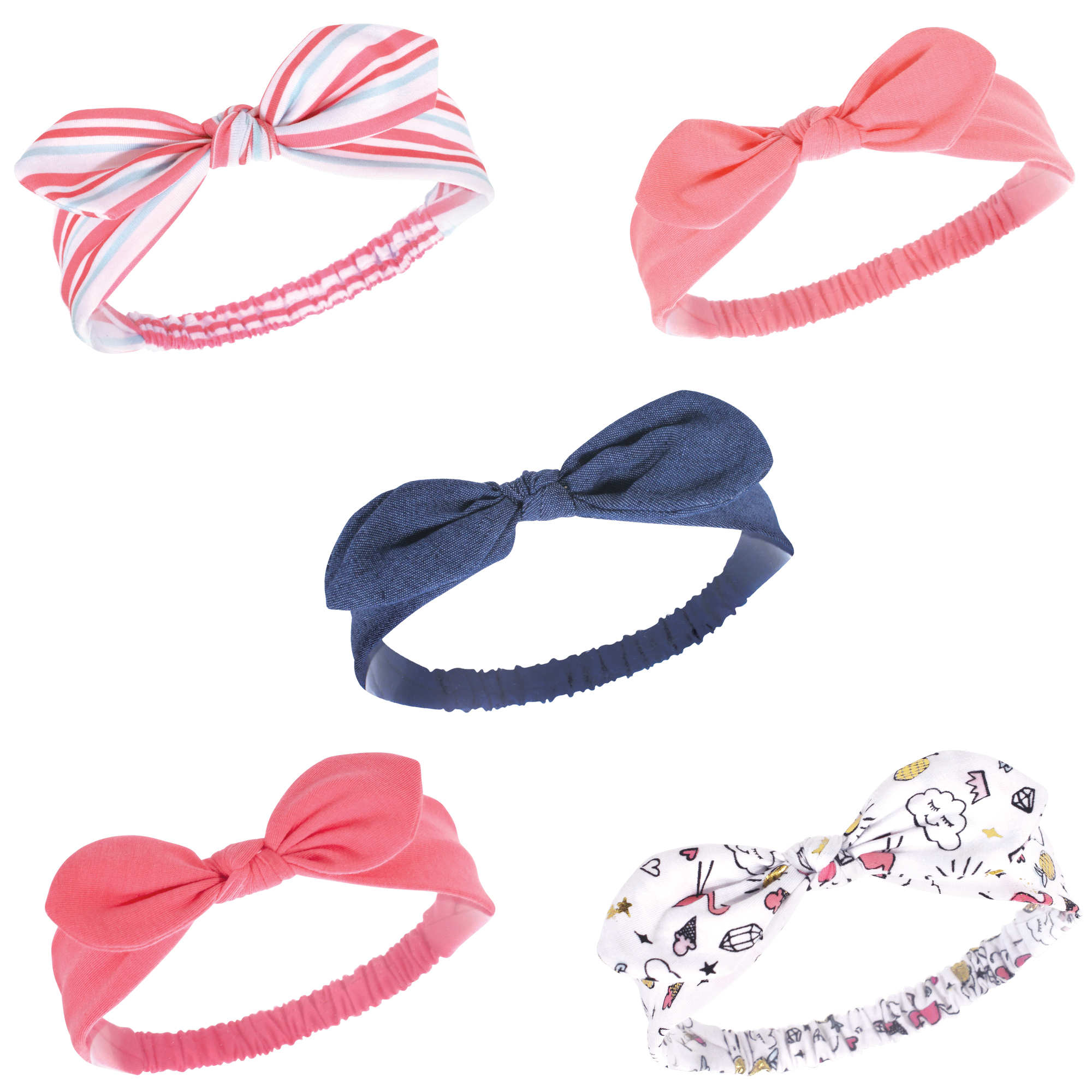 Hudson Baby Knotted Jersey Headbands, 5-Pack, Doodle - Hudson Childrenswear
