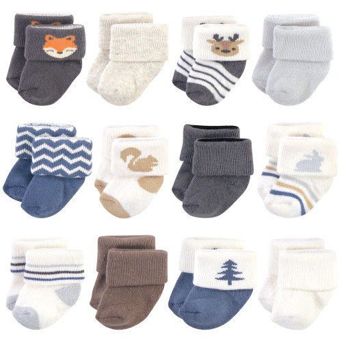 Hudson Baby Cotton Rich Newborn and Terry Socks, Boy Woodland