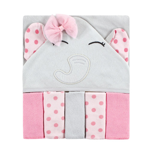 Hudson Baby Hooded Towel and Five Washcloths, Pink Dots Pretty Elephant ...