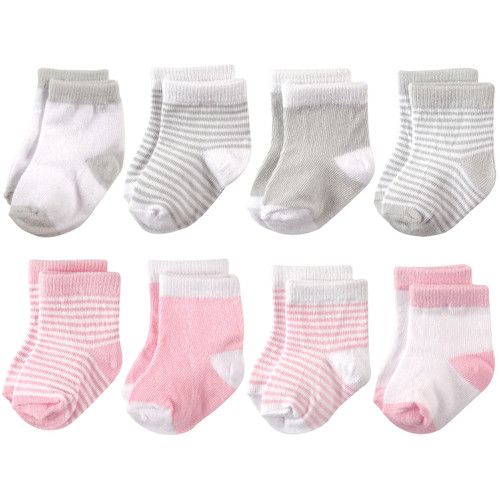 Hudson Baby Basic Crew Socks, 8-Pack, Pink Stripes | Baby and Toddler ...