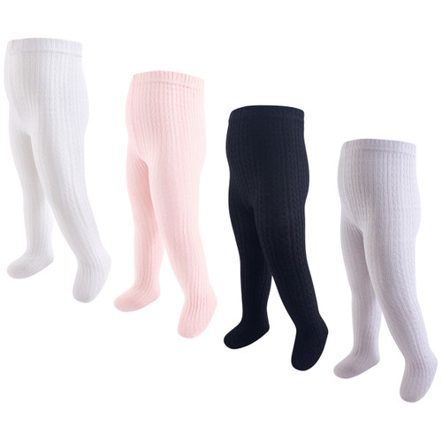 Hudson Baby Cable Knit Tights, 4-Pack, Light Pink and Black | Baby and ...