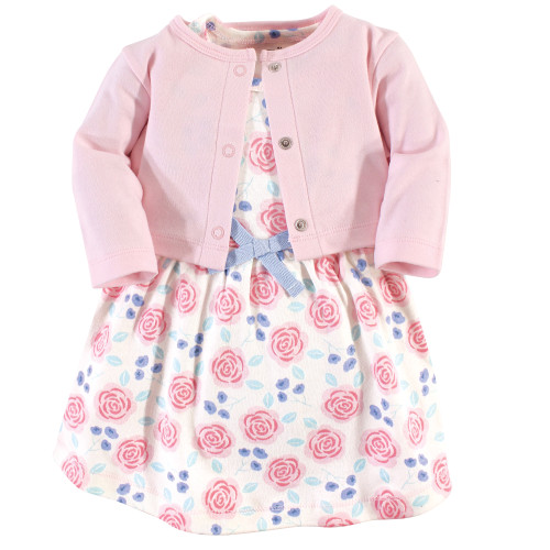 Touched By Nature Toddler Organic Cotton Dress and Cardigan Set, Pink ...