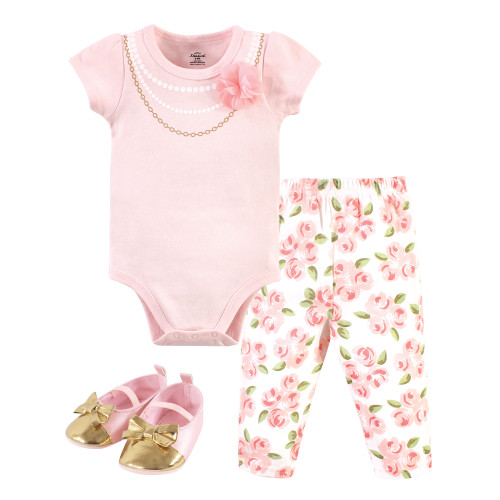 Little Treasure Bodysuit, Pant and Shoe, Pearl and Floral - Hudson ...