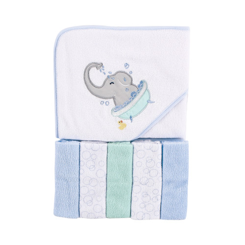 Luvable Friends Hooded Towel with Five Washcloths, Elephant Bath