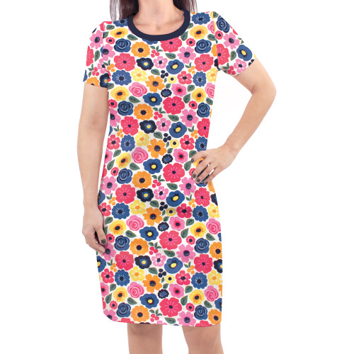 Touched by Nature Organic Cotton Short-Sleeve and Long-Sleeve Dresses, Women  Bright Flowers Short Sleeve