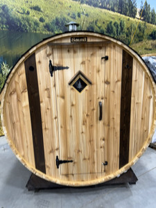 IN-STOCK! Setri 6×8 6-Person Western Red Cedar Barrel Sauna with Wood Stove