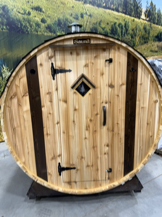 IN-STOCK! Setri 6×8 6-Person Western Red Cedar Barrel Sauna with Wood Stove
