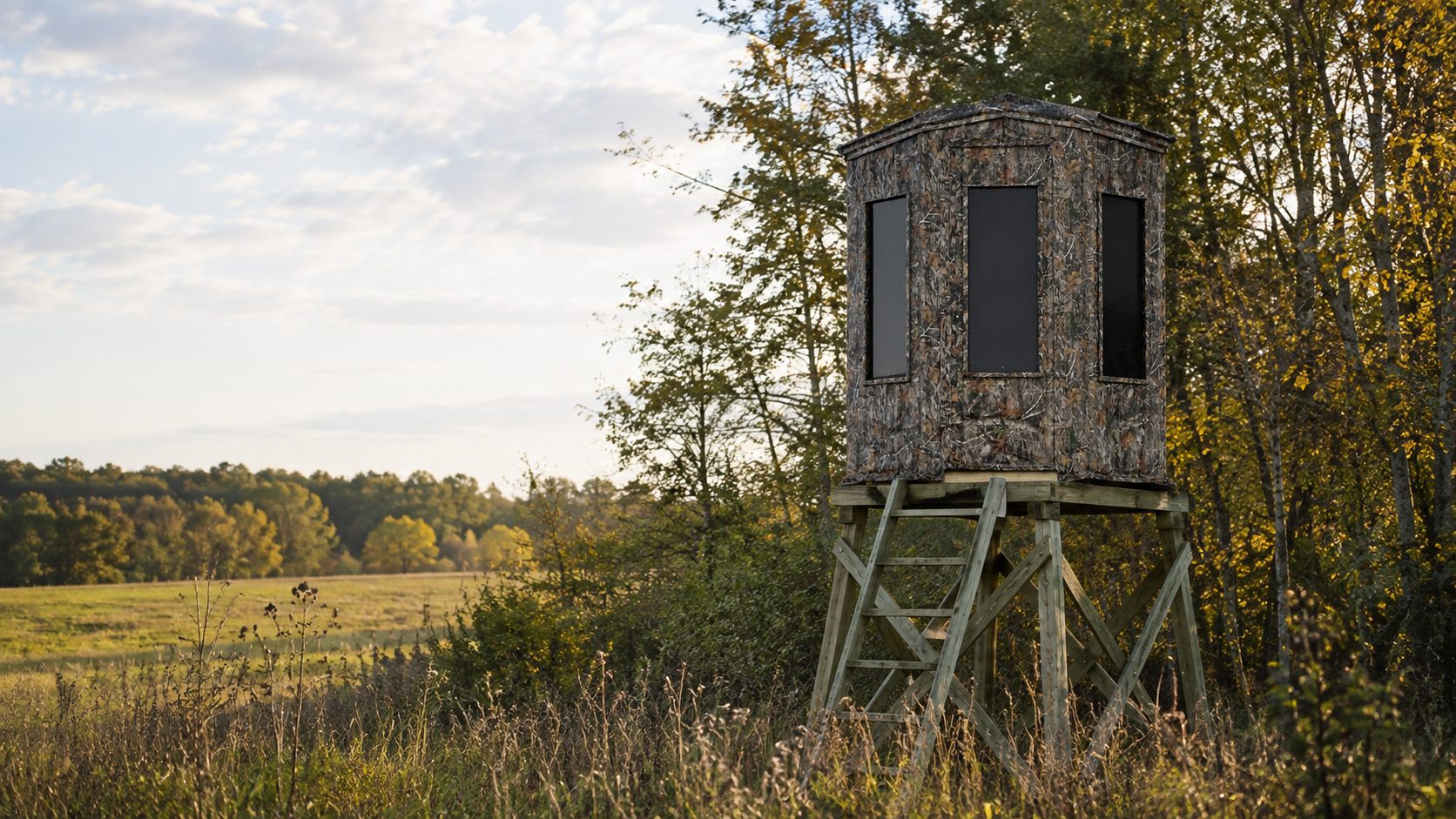 Amish deer hunting blind on stand for Minnesota deer season