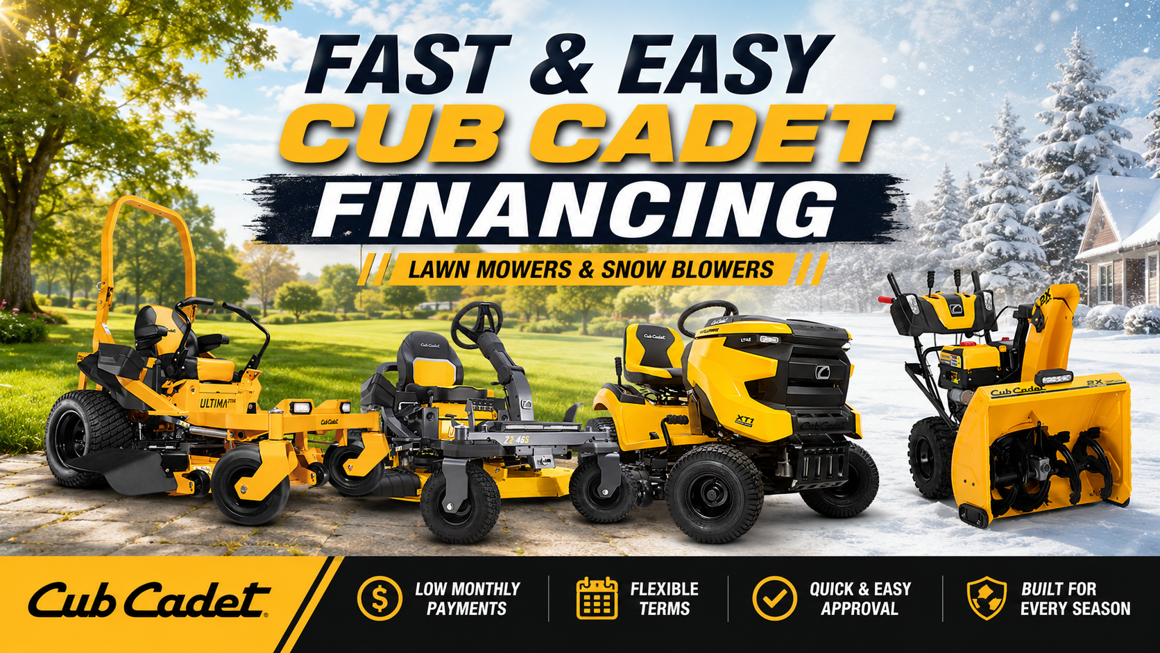 Cub Cadet financing available at OUTDOORICA for lawn mowers and snow blowers near St. Cloud, Albany, Richmond, Cold Spring, Sauk Centre, and Central Minnesota