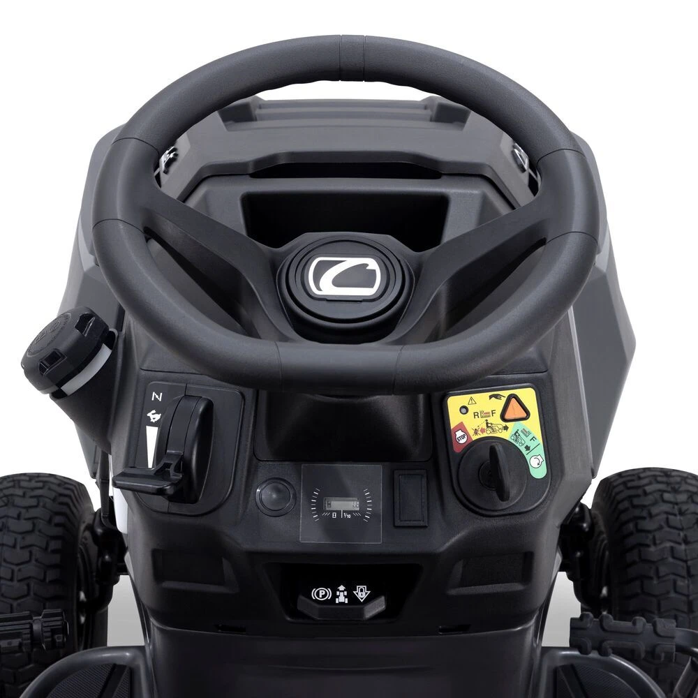 Operator controls and dash on a new 2027 Cub Cadet X2 Enduro lawn tractor