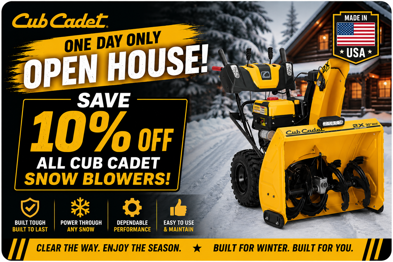 Cub Cadet Snow Blowers 10 percent off at OUTDOORICA Open House
