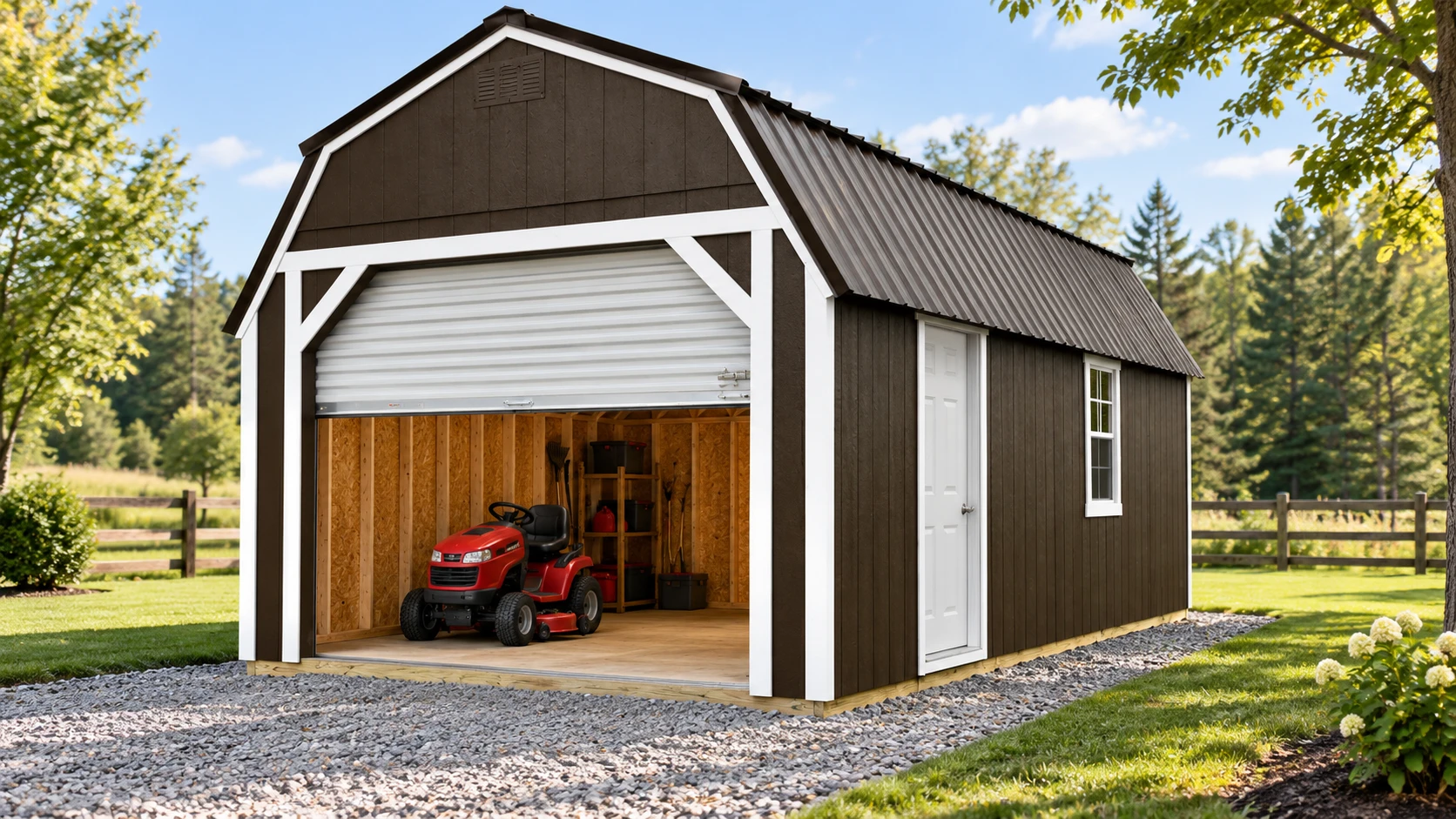 Old Hickory storage building with an open entrance for equipment access
