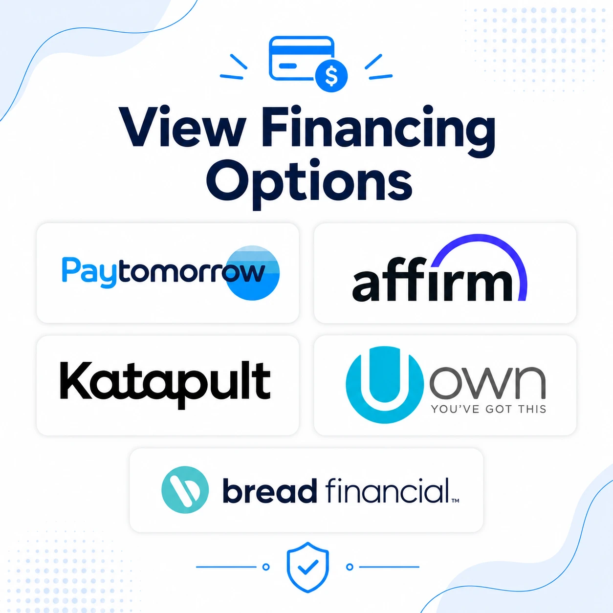 View Affirm PayTomorrow and general equipment financing options at OUTDOORICA
