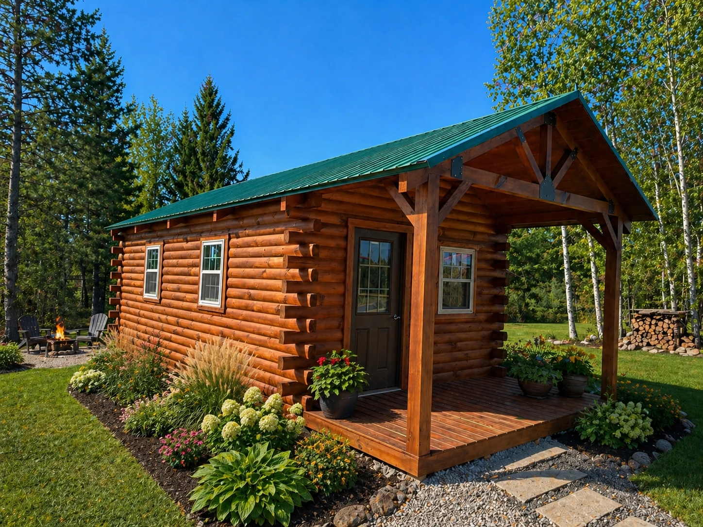 Finished Amish cabin on a prepared Minnesota cabin site