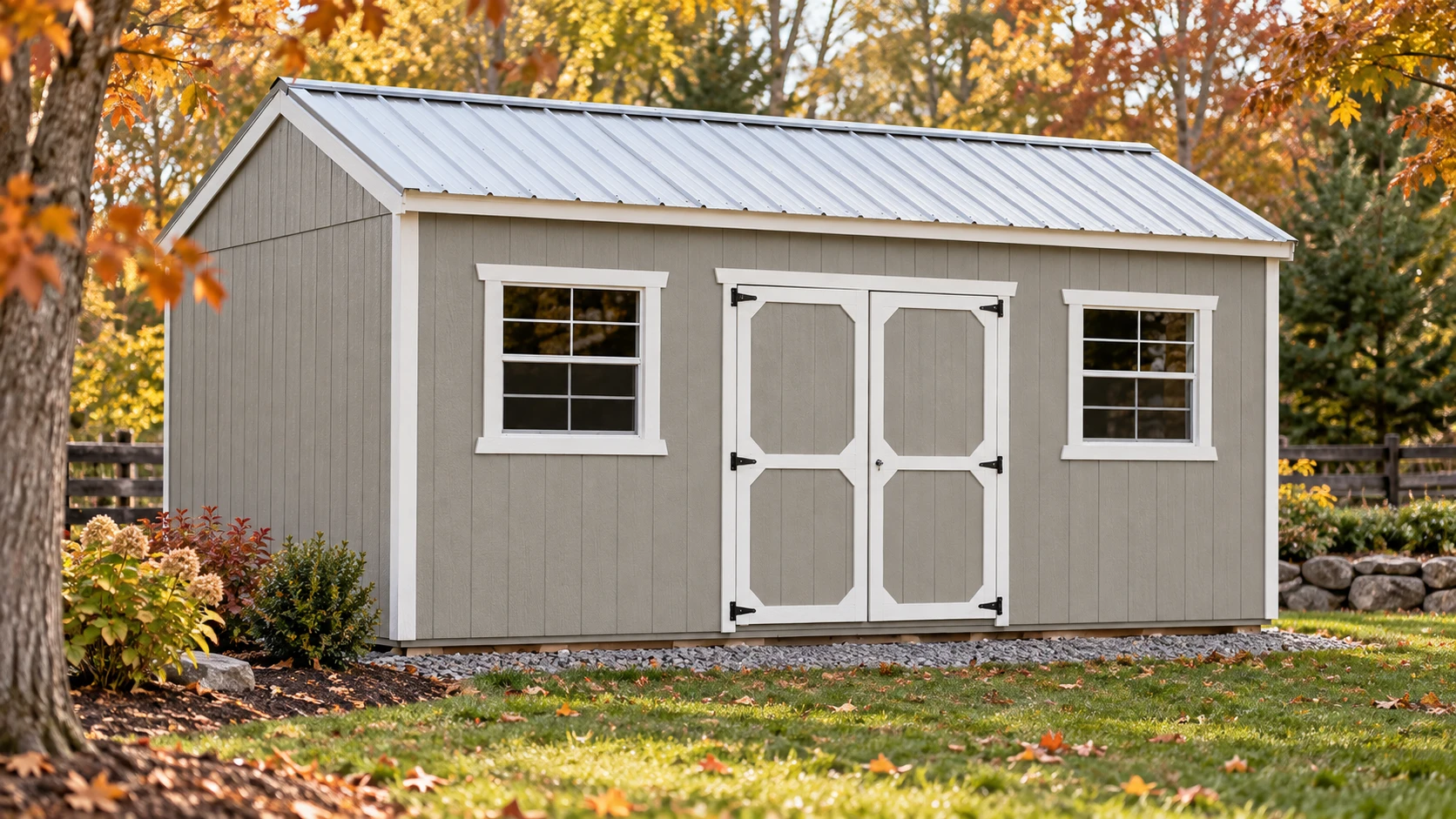 Old Hickory storage shed for fall garage organization