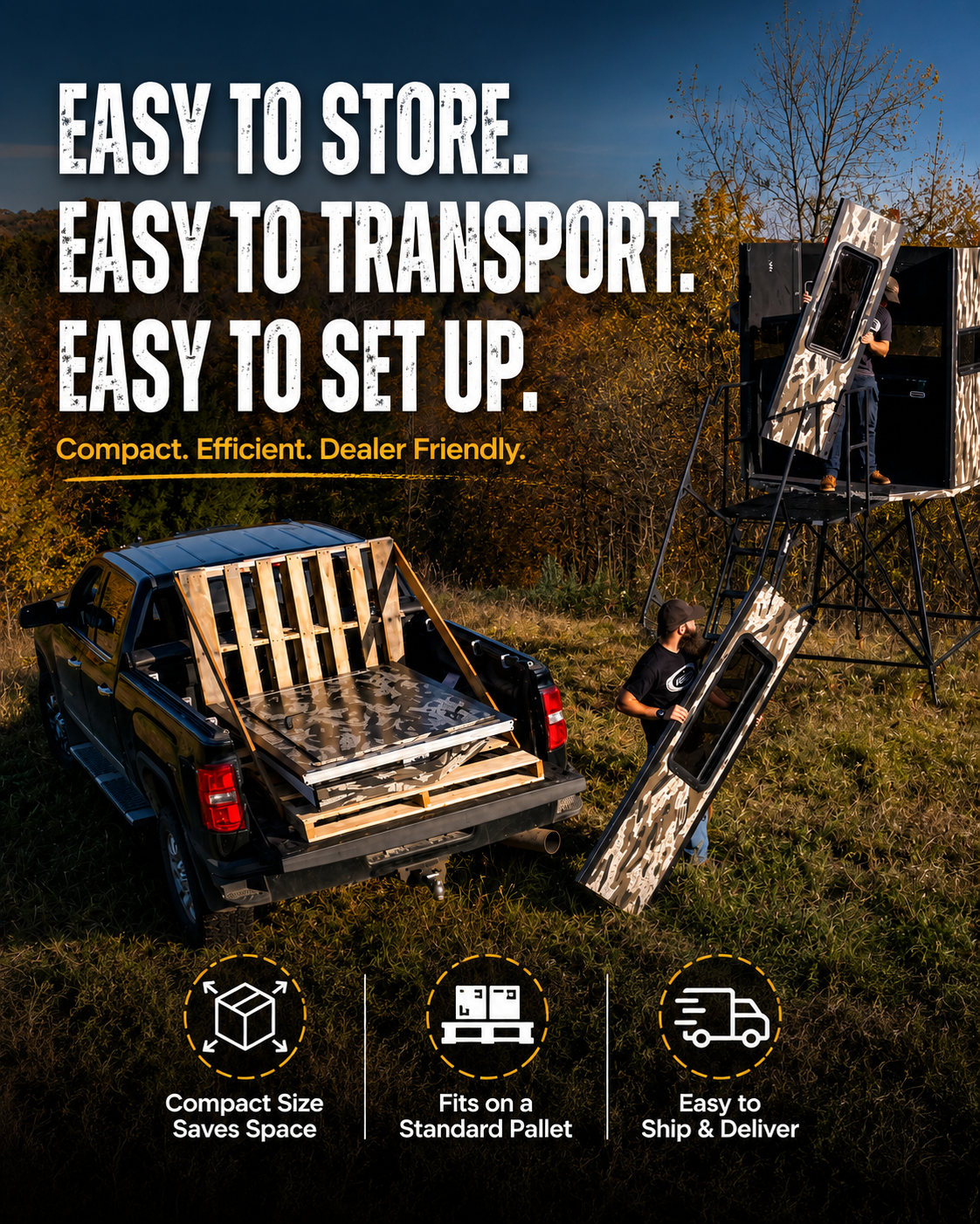 Orion deer blind easy to store transport and set up for dealers and customers