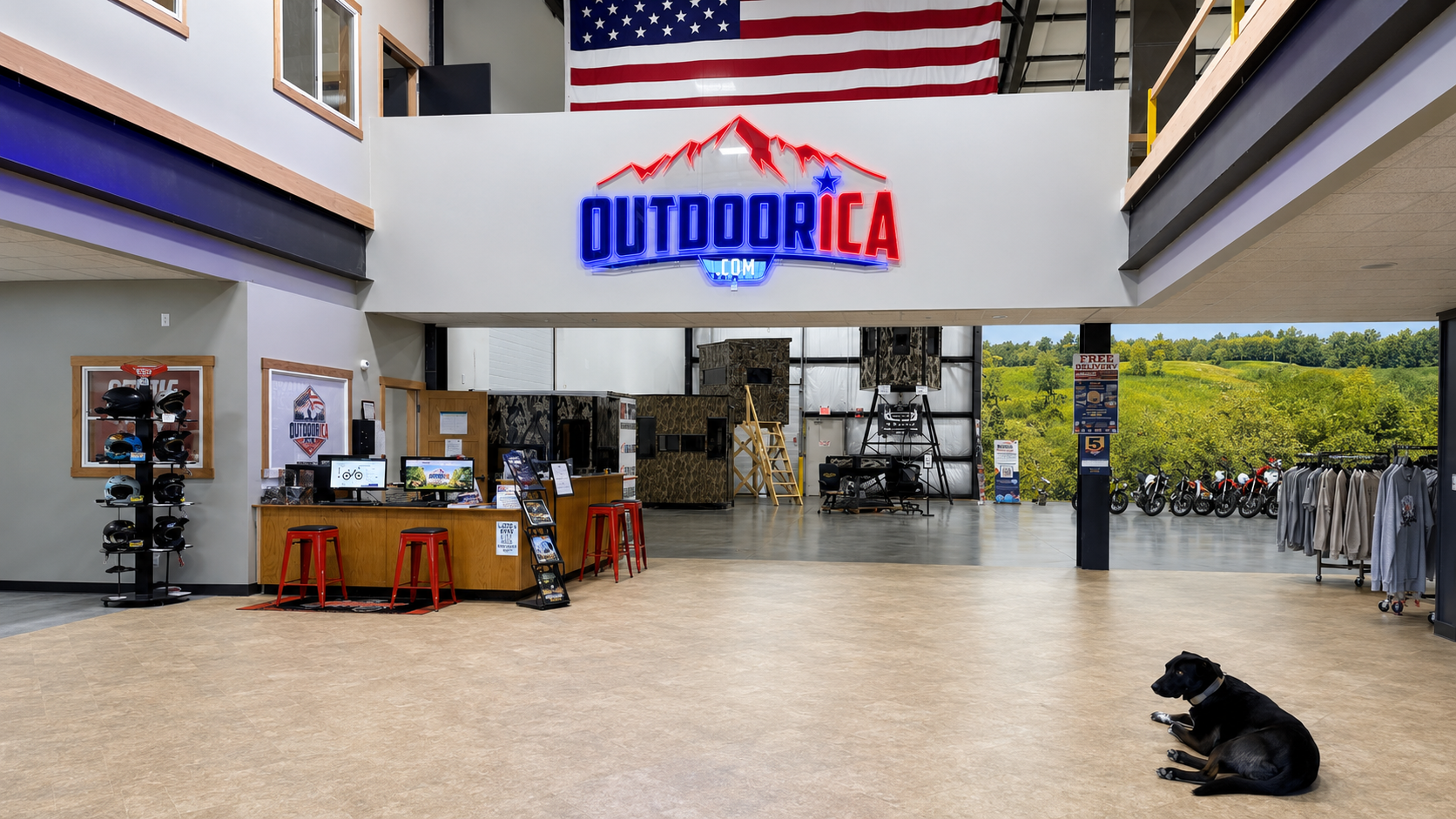 OUTDOORICA Indoor Showroom Lobby inside the OUTDOORICA climate-controlled indoor showroom in Albany Minnesota