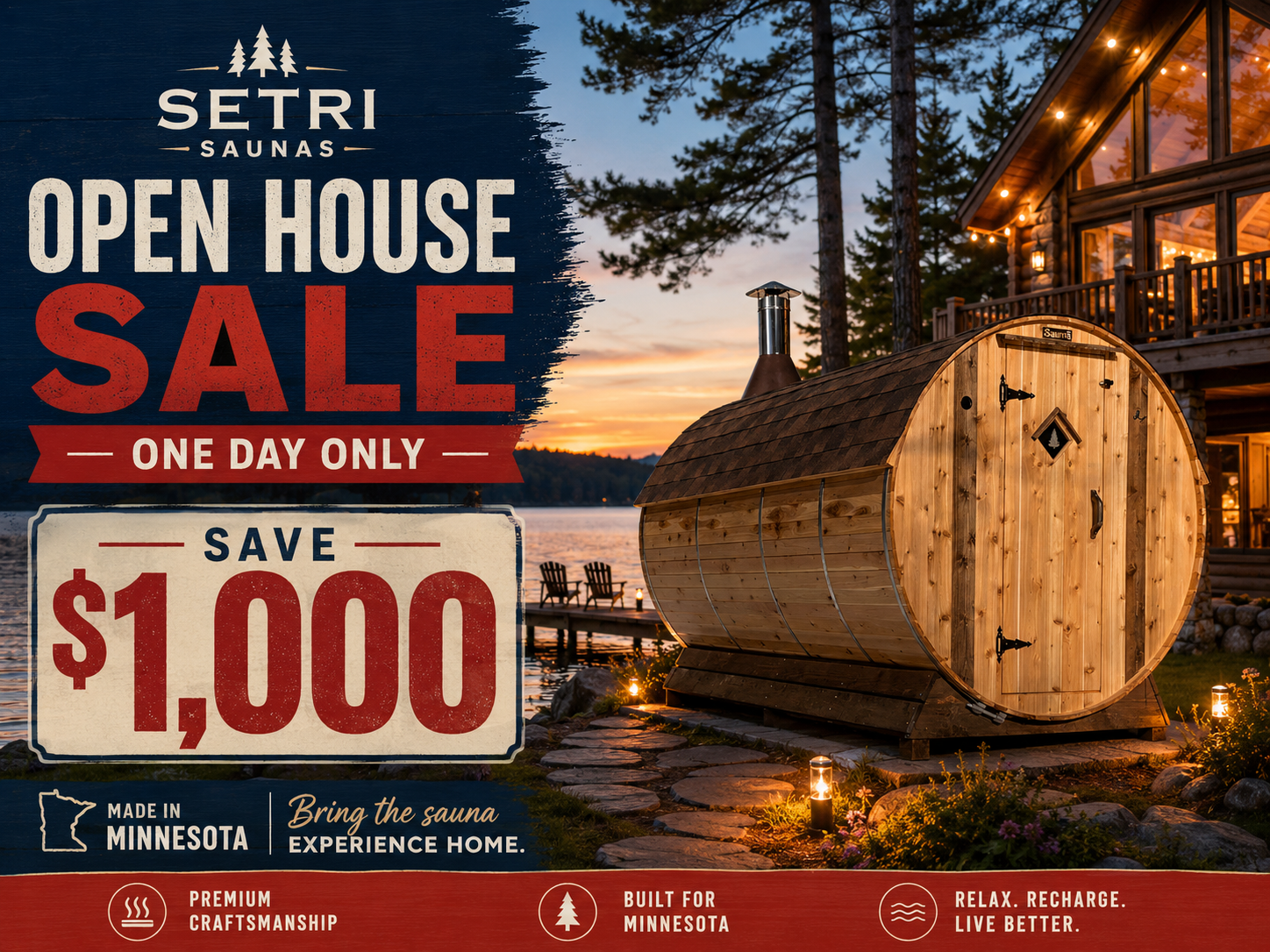 Take 1000 dollars off qualifying sauna at OUTDOORICA Open House
