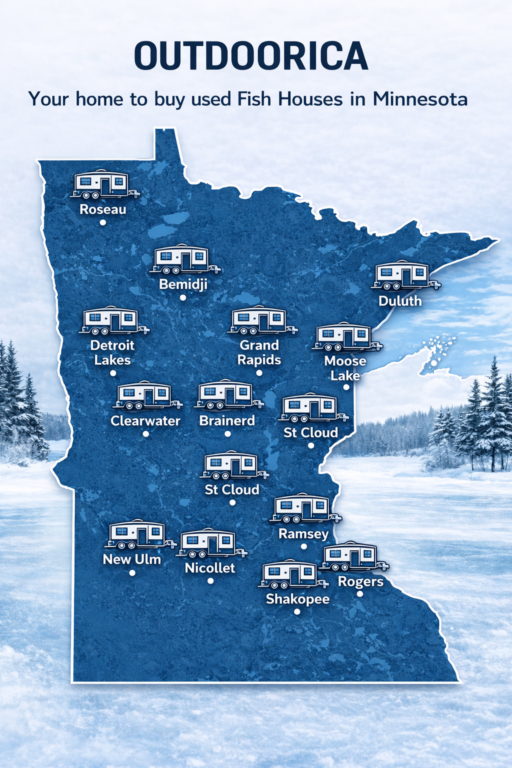 Minnesota service area map for OUTDOORICA used fish houses