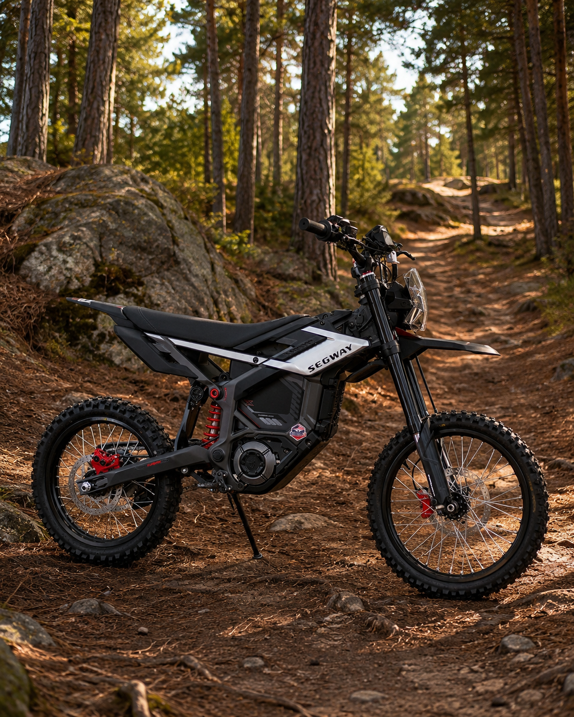 Segway Xaber 300 electric dirt bike at a trailhead