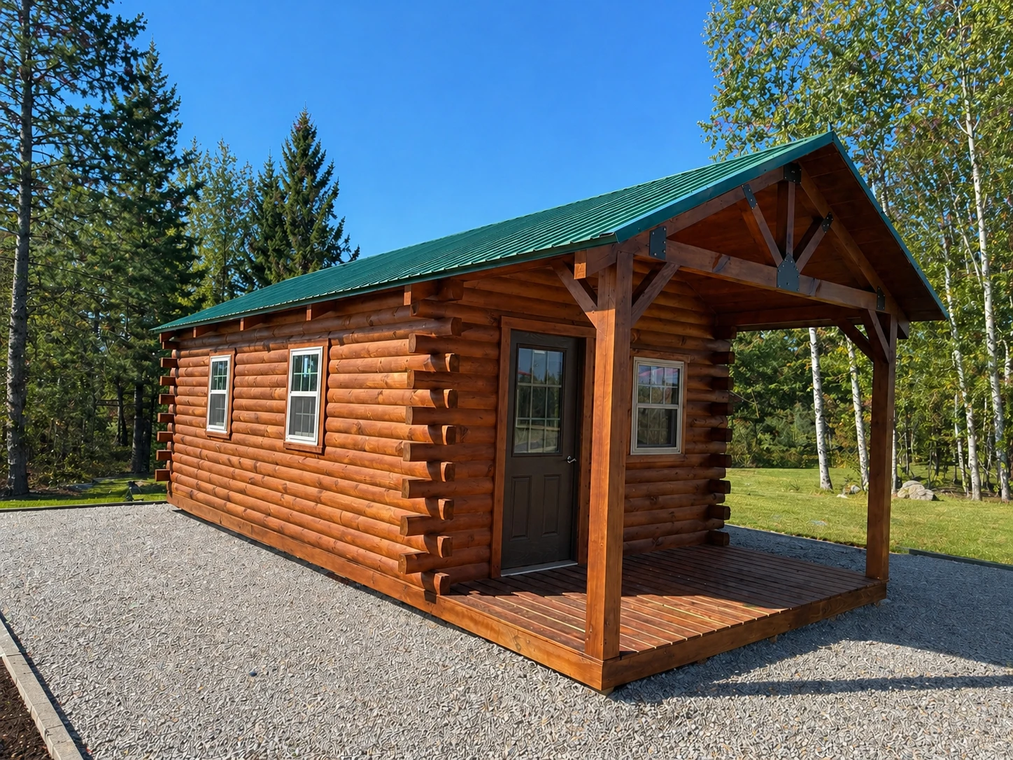 Pre-built Amish cabin placed on a newly prepared site at OUTDOORICA in Minnesota