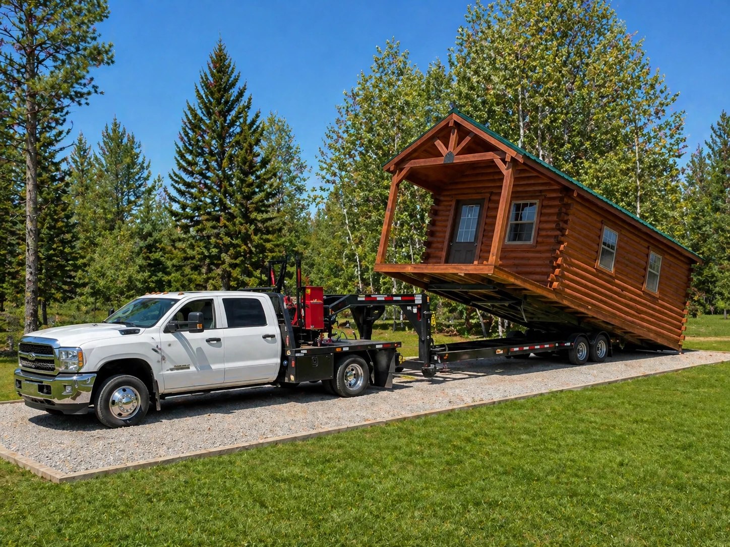 Delivery of a pre-built Amish cabin to a prepared Minnesota property