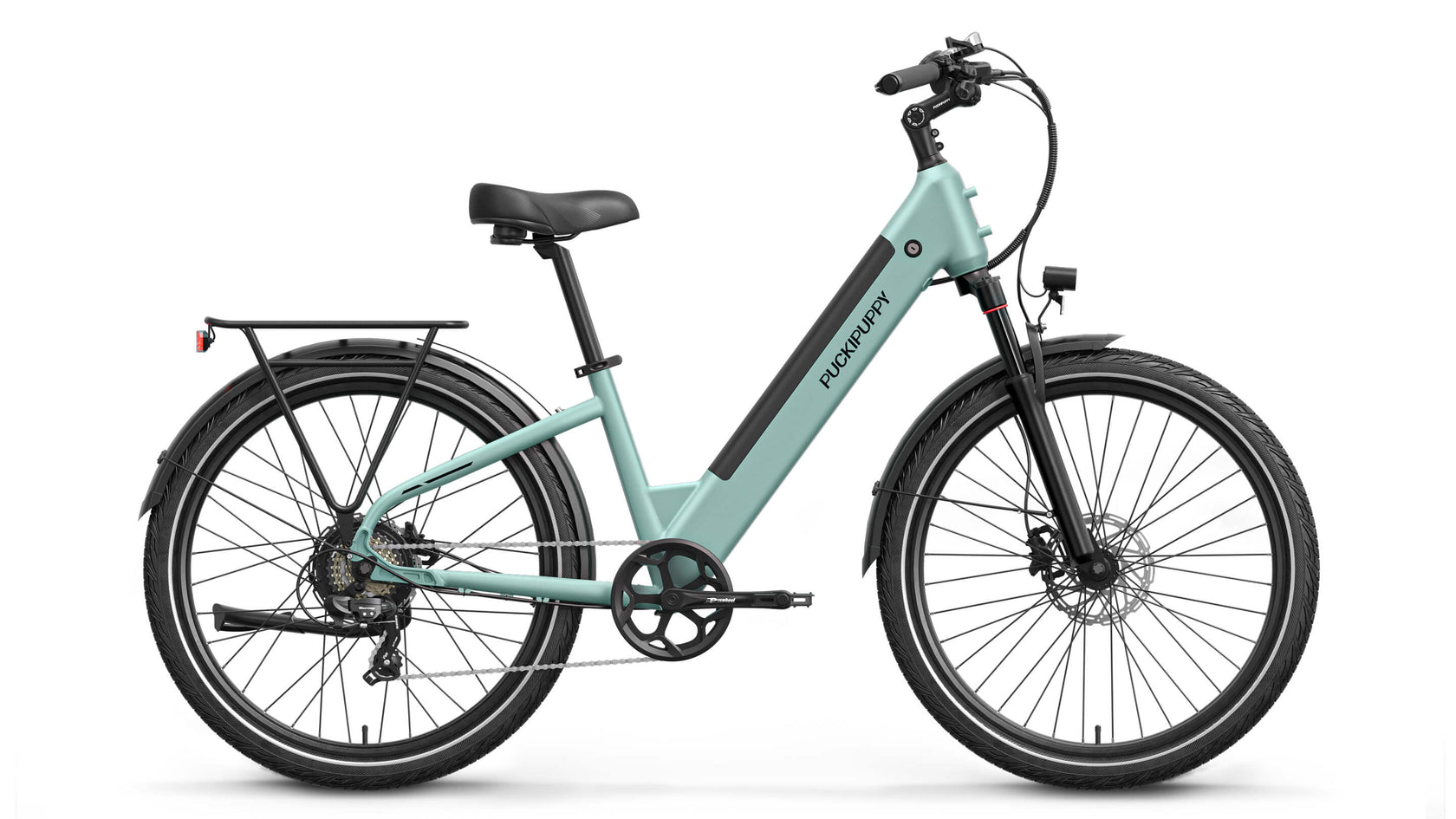 PUCKIPUPPY Poodle Sage Green - Step-Through Commuter Electric Bike