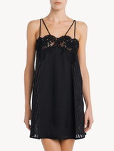 Slip Dress in black silk with Leavers lace_1