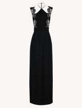 Halterneck nightgown in black silk with Leavers lace_0