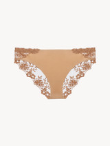 Medium Brief in beige Lycra with embroidered tulle_0