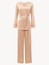 Pyjamas in beige stretch viscose and tulle_0