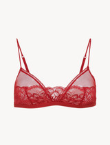 Non-wired triangle bra in garnet Lycra with Leavers lace_0