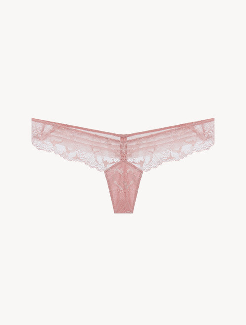 G string in pink Leavers lace and stretch tulle