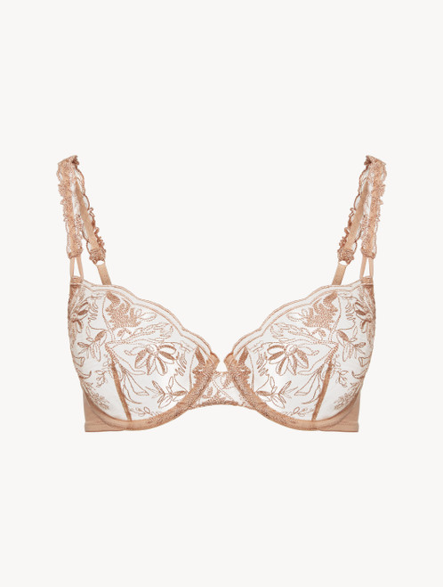Underwired Bra in beige embroidered tulle