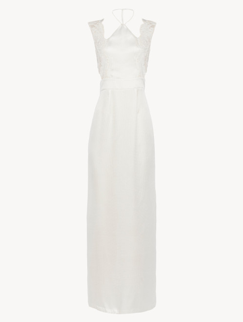Halterneck nightgown in off-white silk with Leavers lace_0
