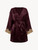 Bordeaux red silk satin short robe with frastaglio