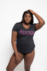 Busted V-Neck Short Sleeve T-Shirt Black with Pink