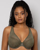 Sheer Mesh Plunge T-Shirt Bra in Olive Waves