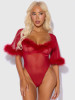 Marilyn Feather & Mesh Bell-Sleeved Bodysuit in Crimson Red